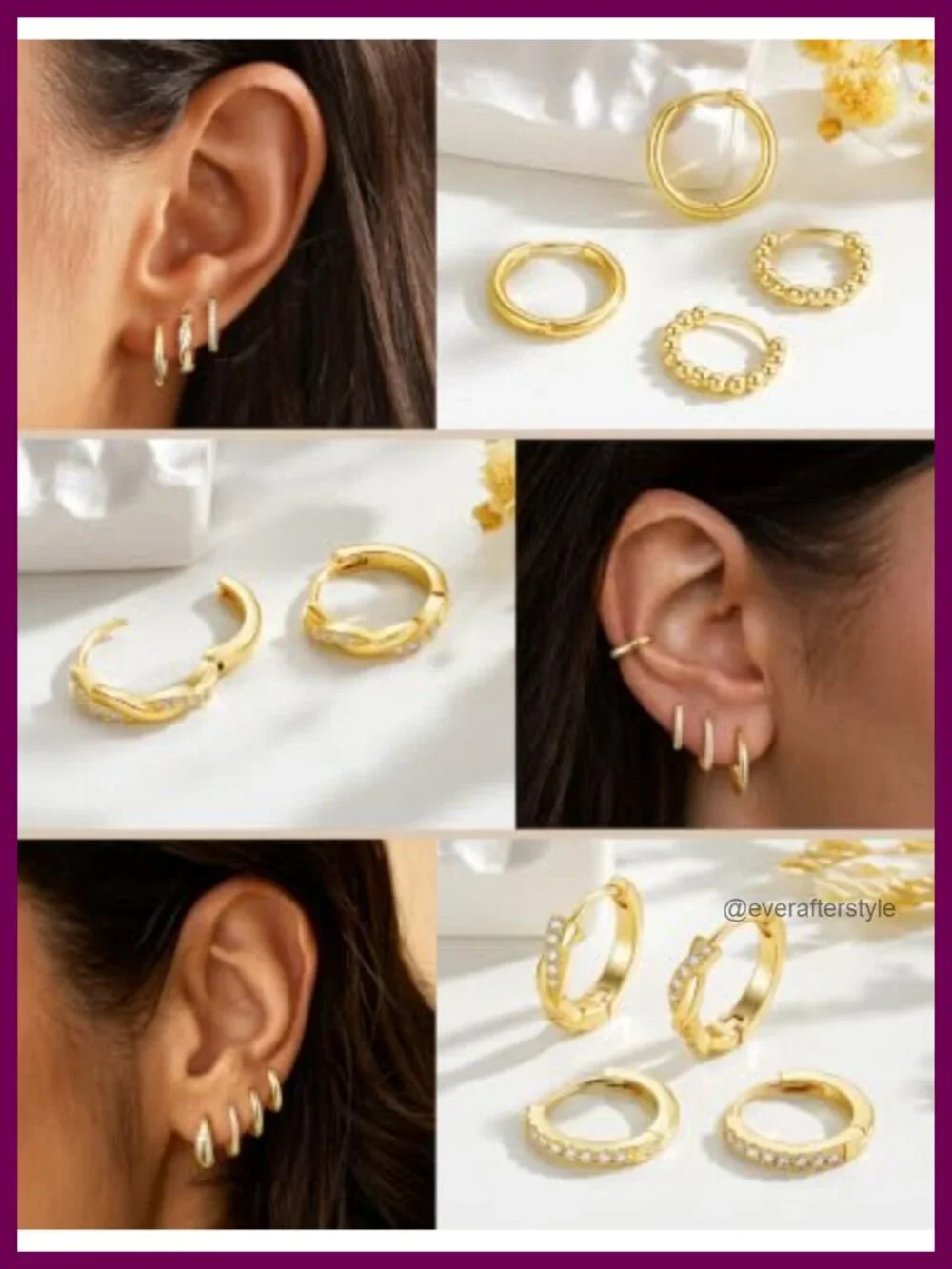 14K Gold Plated Stainless Steel Small Huggie Hoop Earrings Set with CZ